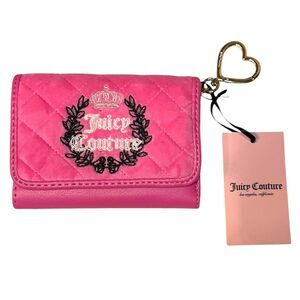 Juicy Couture Royal Couture Double Sided Trifold‎ Wallet Quilted Velvet Pink New